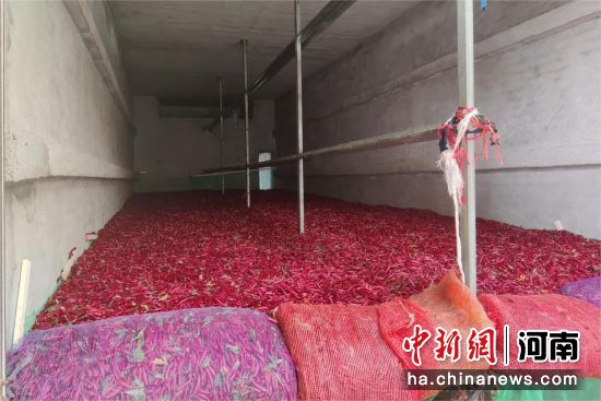 图为烤房内烘好的辣椒。 图为烤房内烘好的辣椒。